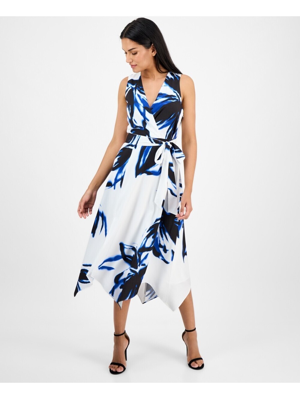 Anne Klein Women's Printed Sleeveless MIDI Fit & Flare Dress - Bright White